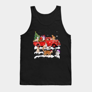 Cat Riding Red Truck Merry Christmas Kitten Tank Top